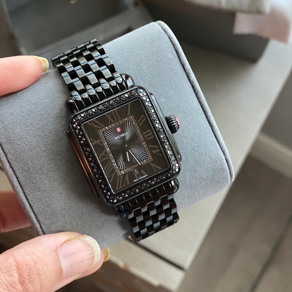 Michele deco Madison noir diamond watch